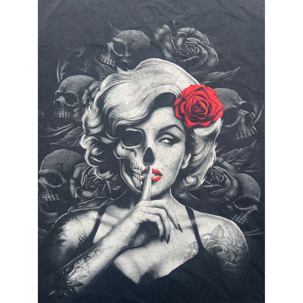 Fruit of the Loom Graphic T-Shirt Mens 3XL Black Skull Rose Shush‎ Gothic Tee - Picture 2 of 7